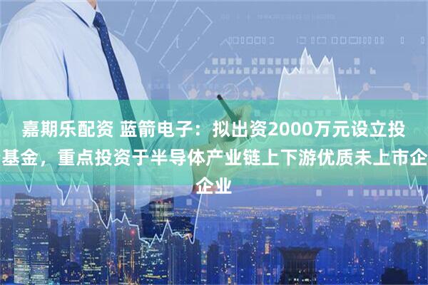 嘉期乐配资 蓝箭电子：拟出资2000万元设立投资基金，重点投资于半导体产业链上下游优质未上市企业